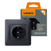 Розетка одинарная с  заземлением черный графит Videx Binera 